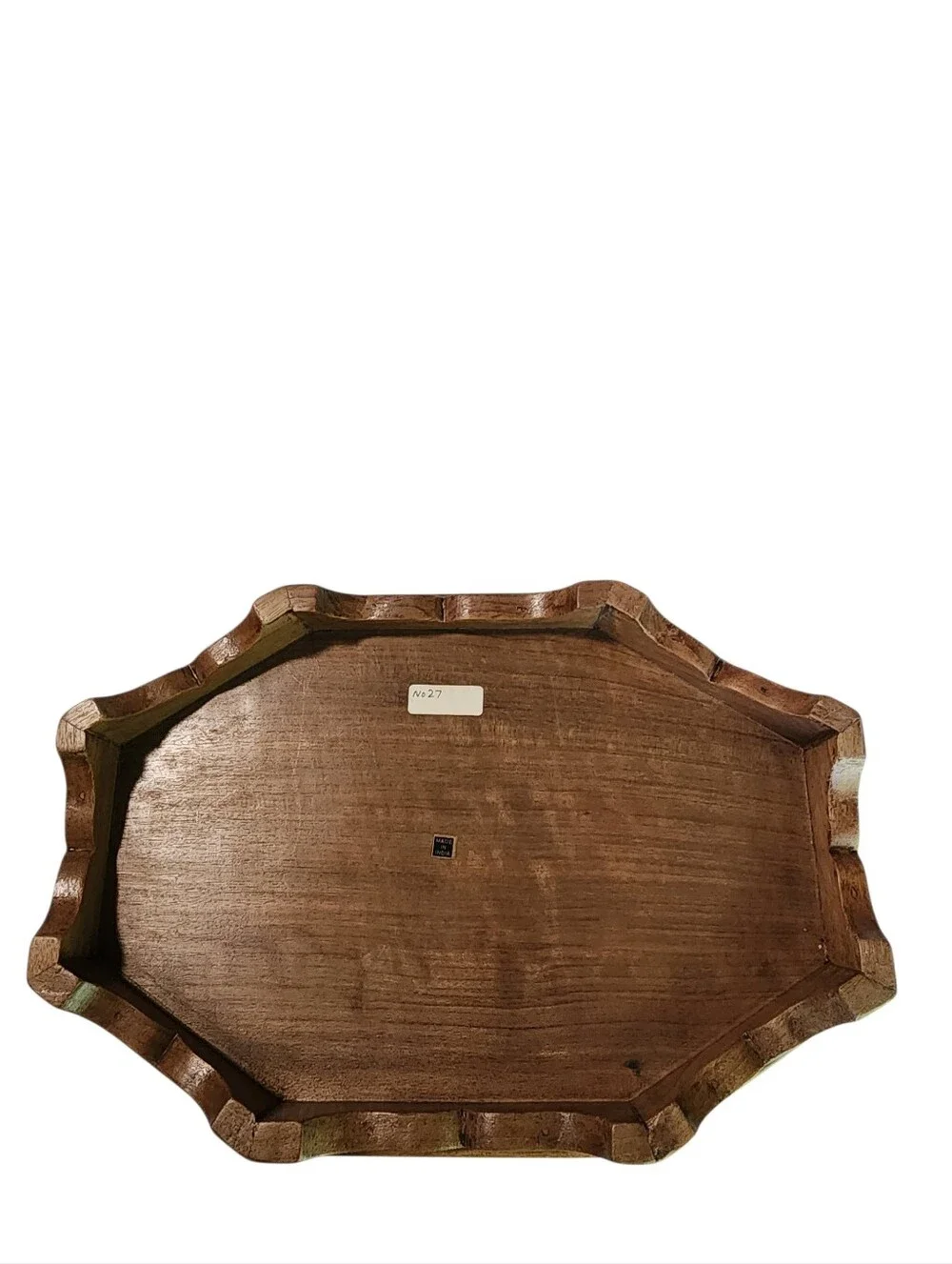 Vintage Mid Century Hand Carved Natural Wood Jewelry Box 2 Lined Layers